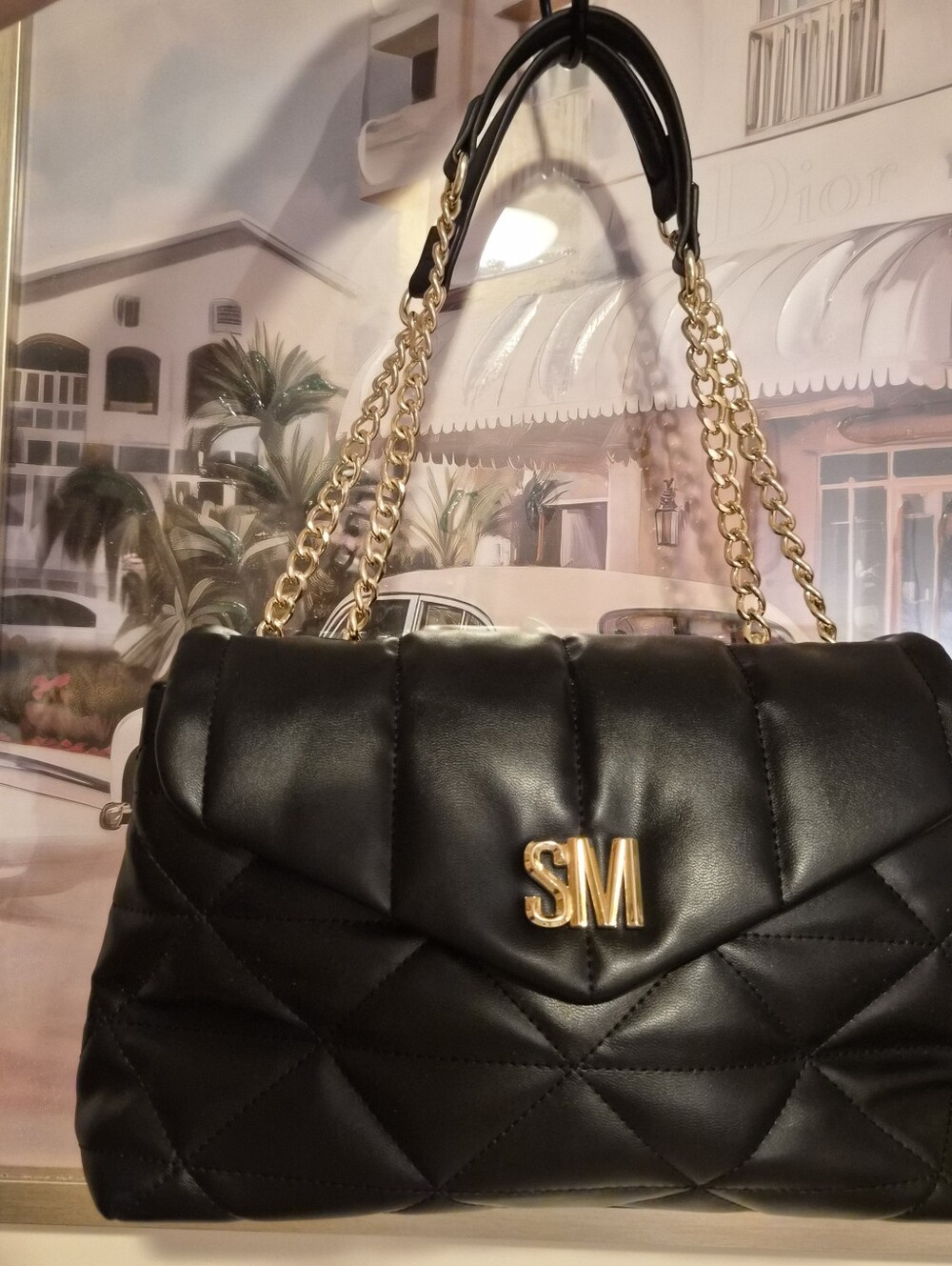 Steve Madden Bcoleman Black Quilted Shoulder Bag Gold Chain NWOT